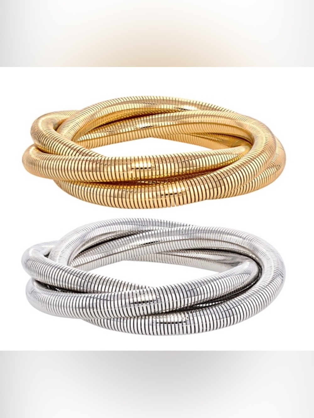 Gold & Silver Tone Tubogas Style Stretch Bracelet Set (often referred to as Trip